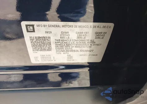 2020 Chevrolet Blazer Awd 2Lt from USA, damaged, VIN 3GNKBHRS3LS538427